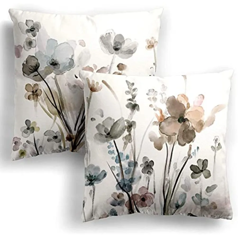 KKVEE Flower Throw Pillow Covers 18x18 Set of 2, Flowers Pillow Cushion Cases, Modern Decorative Square Pillowcases for Sofa Co