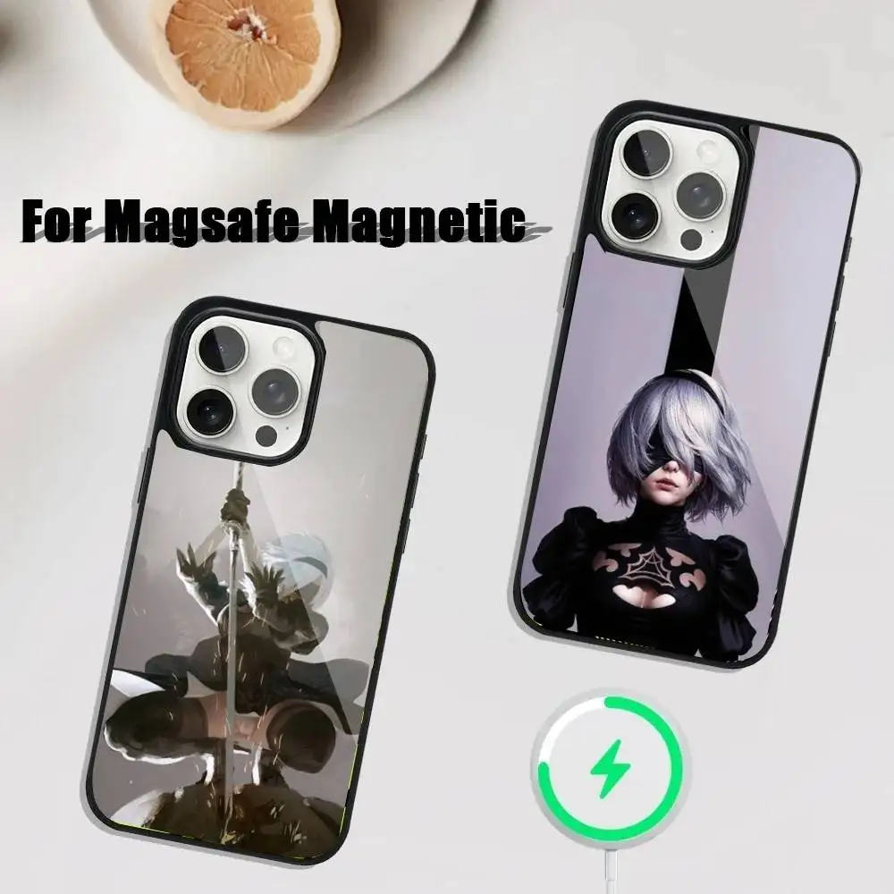 

N-NieR A-Automata 2B Phone Case For iPhone 17,16,15,14,13,12,11,Pro,Max,Plus,Mini,SE4,E Magnetic Magsafe Wireless Charging