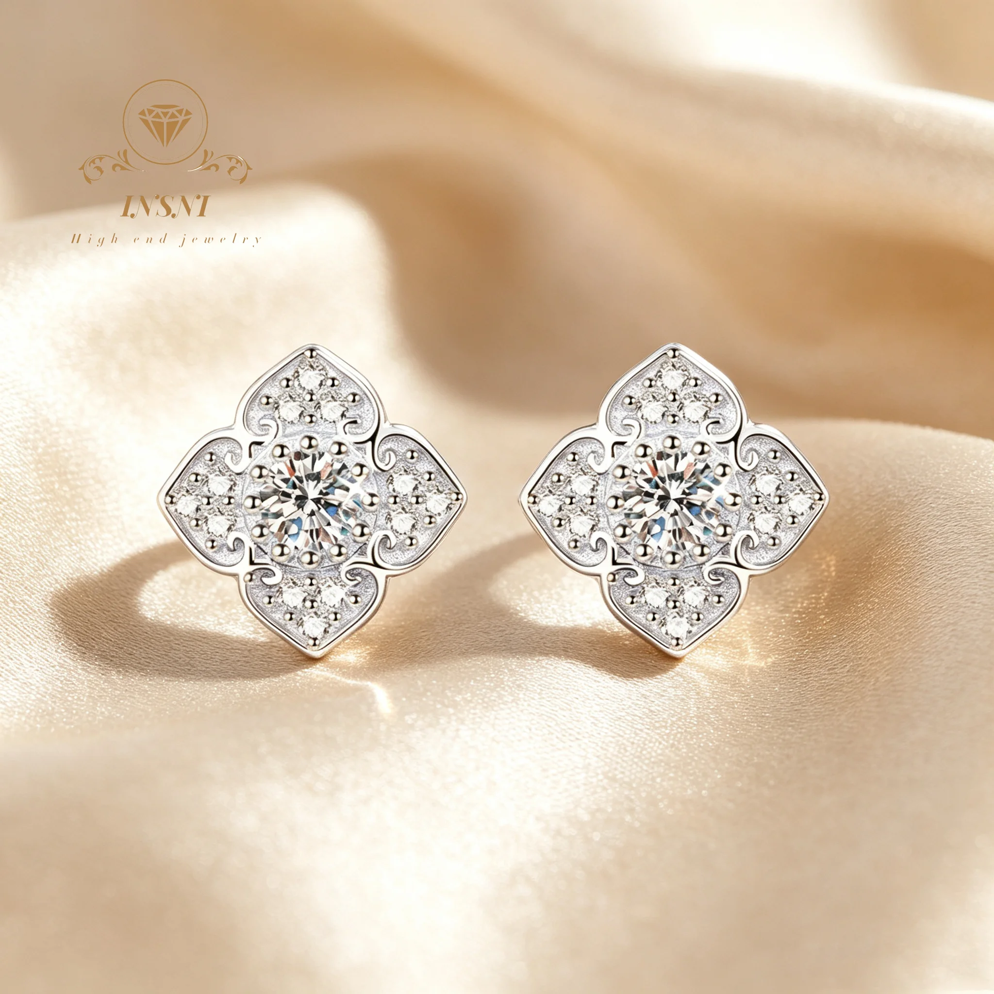S925 Sterling Silver Moissanite Stud Earrings Chinese Style Simple Temperament Versatile Earring Affordable Light Luxury Jewelry