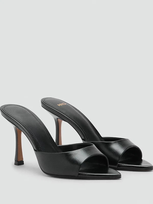 Mango2025 - Sandalias de Tacón Alto de Cuero Pintado para Mujer, Estilo Mule, Deslizables, de Moda, Tacón Deado, para Uso e...