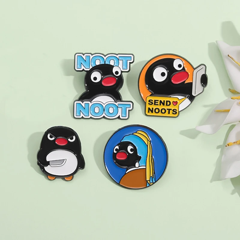 Cartoon Cute Penguin Enamel Pins Noot Noot Ice Covered Animals Brooches Lapel Backpack Badge Fashion Jewelry Gifts For Friends