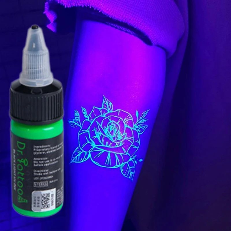 UV Tattoo Inks Pigment 8 Colors Professional Semi-Permanent Microblading Easy Coloring Body 15ML Purple Light Fluorescent Tattoo