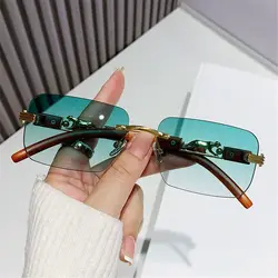 Metal Temples Rimless Cut Edge Sunglasses Fashion Cool Unique Retro Shades UV400 Summer Traveling Eyewear for Women & Men