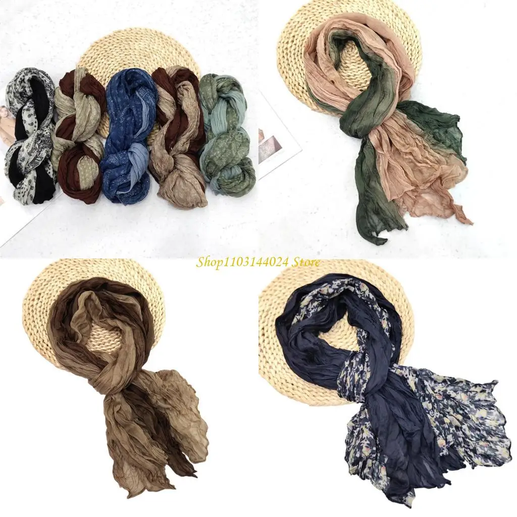 

N5ke crinkle design long scarf elegant plouds purper for Office Women Casual Wear