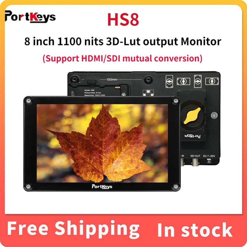 Portkeys HS8 8 inch 3D LUT-uitgang 1100nit 3G-SDI 4K HDMI 3G SDI-monitor Ondersteuning SDI / HDMI-OMVERSIE op camera's voor fotografie