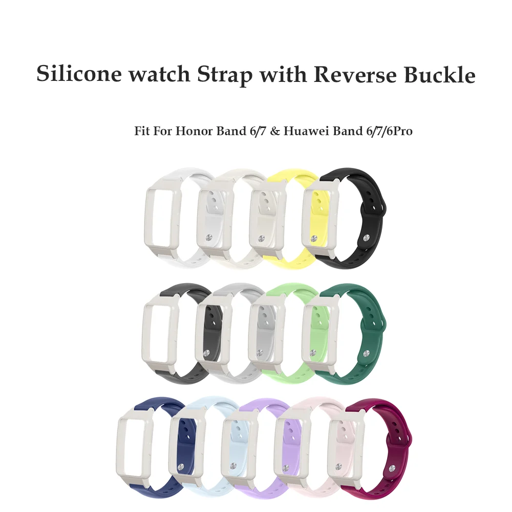 Strap + Soft Case For Huawei Band 7 6 6Pro 6nfc Honor Band 7 6 Reverse-buckle Quick Release Adjustable Silicone Smartwatch Band