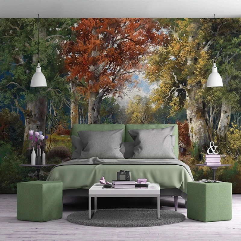 

Custom Wallpaper European Art Retro Hand-painted Forest Scenery Living Room Background Wall Mural Study Room Home Decor Poster