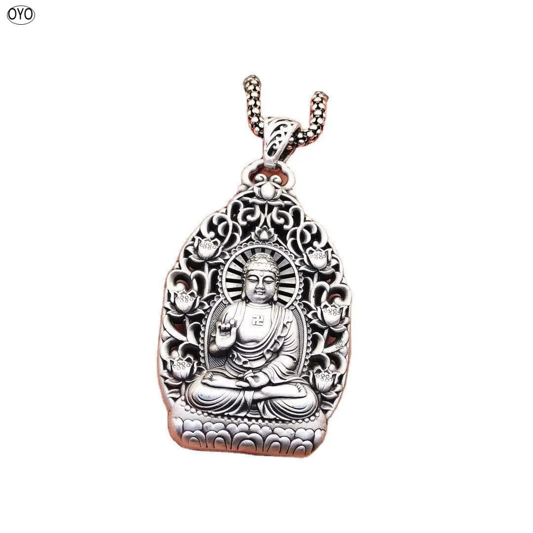 100% 999 full silver ancient method manual silk pinching Sterling Silver Pendant Amitabha fortune transfer Zodiac patron saint