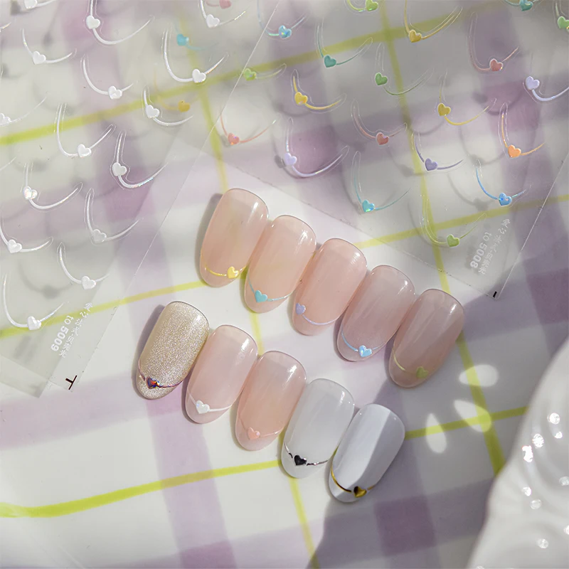 1pc pizzo linea francese mini amore cuore arco linea curva fiocco colorato minimalista autoadesivo decorazioni per unghie adesivi