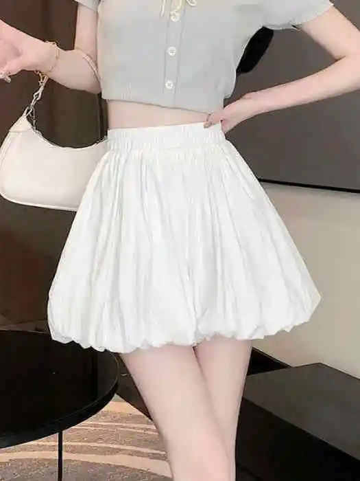 

Брюки с высокой талией и белым цветком, женские брюки-юбка, летние утягивающие широкие брюки-фонарики, внутренние брюки