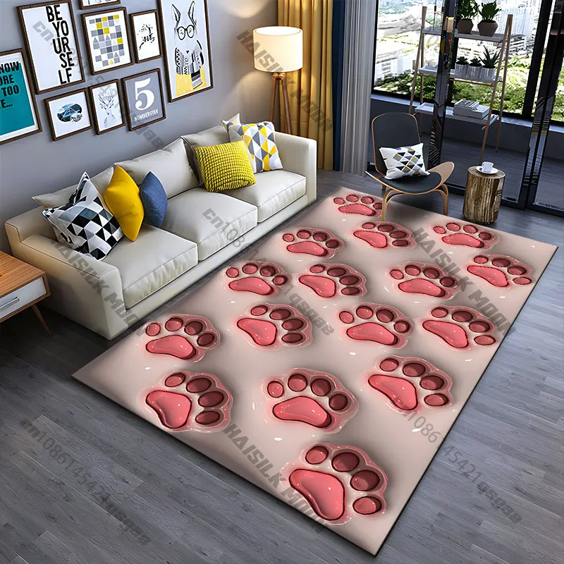 Cute glossy animal paw prints carpet Yoga living room room decor children's crawling mat doormat area rug games mat