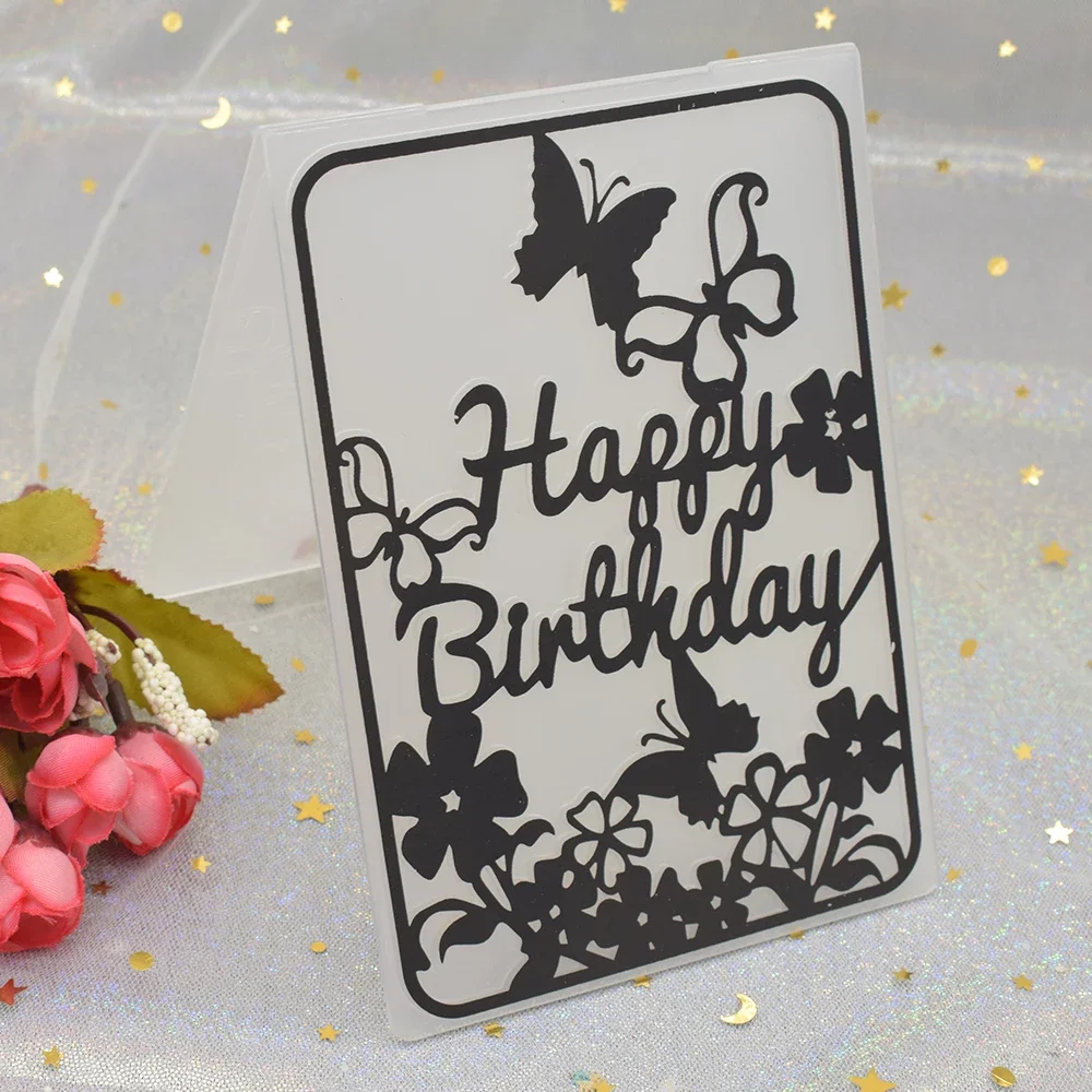 Happy Birthday Pattern 3D Embossing Folders for DIY Scrapbooking Paper Card Making Plastic  Template Stencil