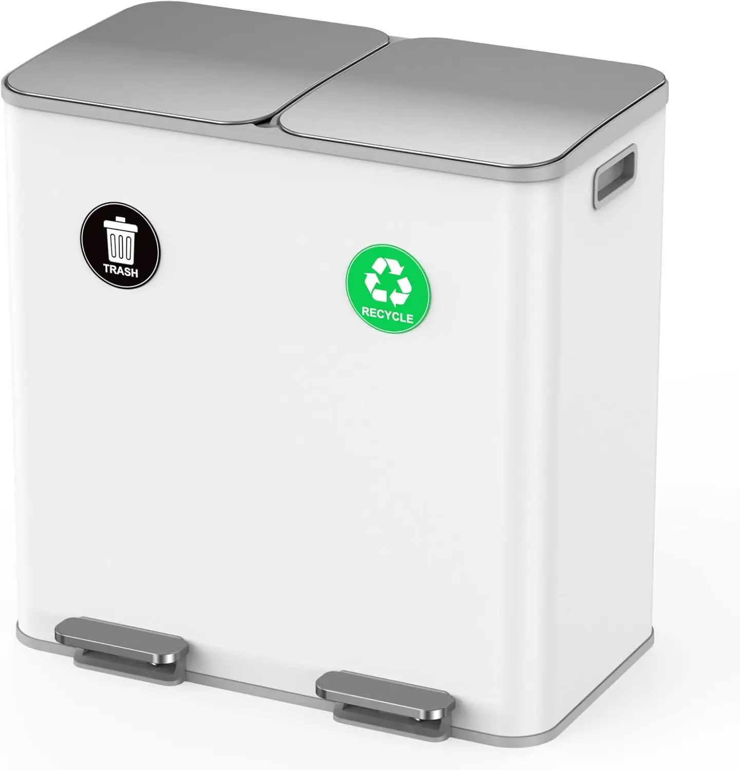 

Dual Trash and Recycling Bins for Kitchen, 2 * 11-Gallon Stainless Steel Double Trash Can, Step-On