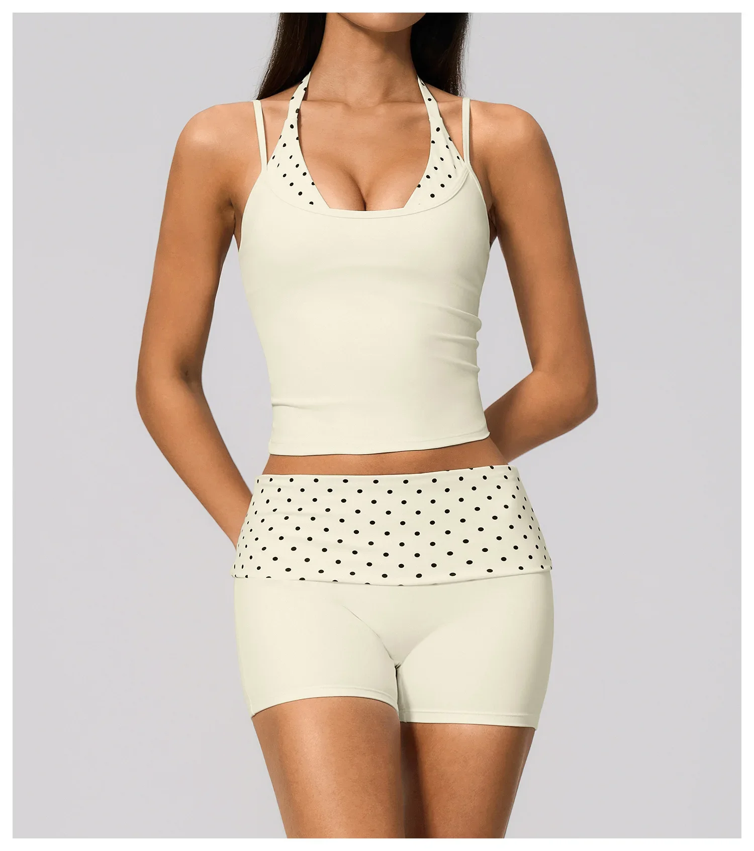 Polka Dot Yoga Tank Top Stoßfestes gestreiftes Fitness-BH Gym Workout Weste Atmungsaktives Sport-Top Neckholder Sportweste mit schönem Rücken – Detail 6