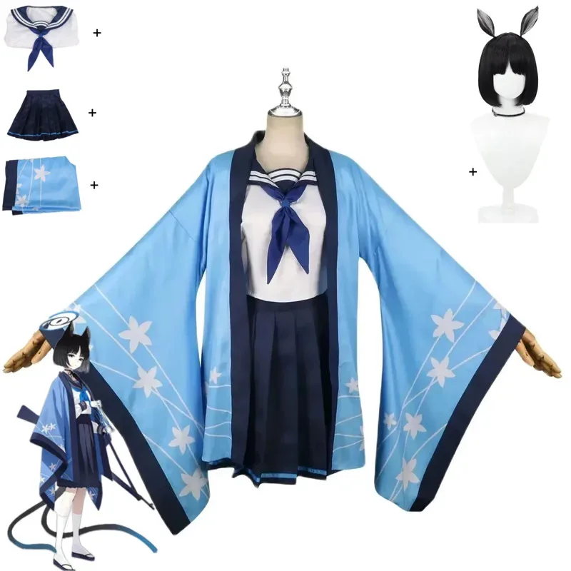 

Blue Archive Kiryo Kikyo Cosplay Costume Set for Women Japanese Anime Haori Coat JK Uniform Shirt Skirt Wig Sexy Campus Outfit