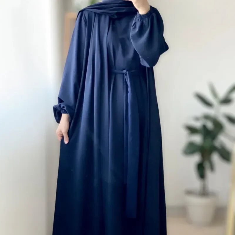 Abaya abierta de tela arrugada para mujer, conjunto de vestido largo interno, ropa islámica, vestidos musulmanes, caftán turco, Ramadán, Eid, nuevo