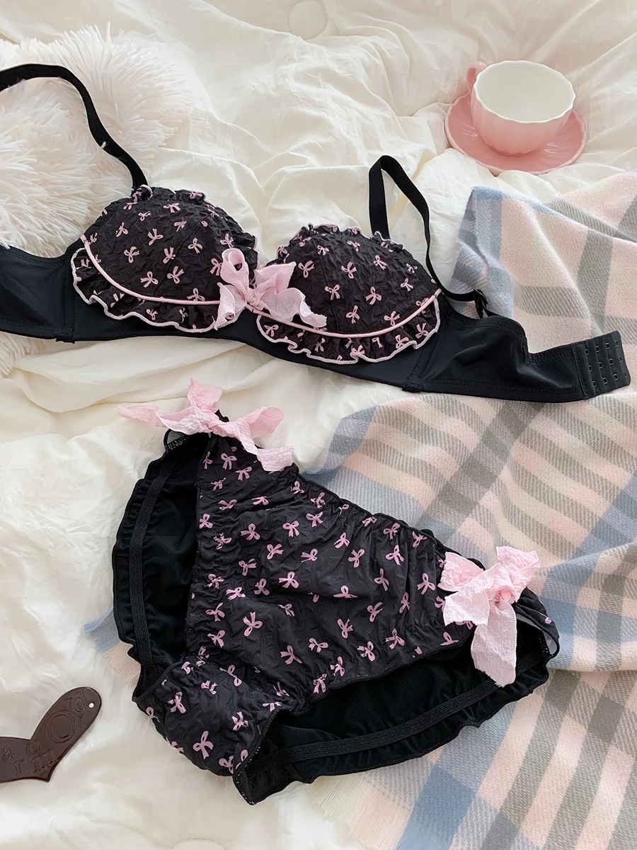 Sweet Girls Bra Underwear Set Comfortable Everyday Underwear Pants Women New Push up Big Bow Cute Lingerie