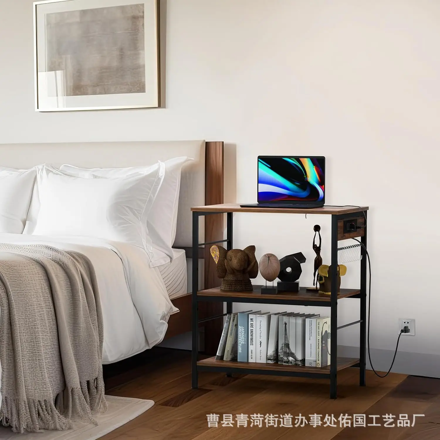 Simple bedroom storage charging socket bedside table living room sofa power bank kitchen microwave storage shelf