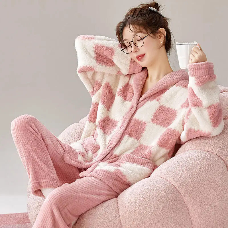 

Новый пижамный костюм для девочек, зимняя утепленная милая пижама из кораллового флиса, сохраняет тепло, домашняя одежда, кавайный комплект ночных рубашек, оптовая продажа