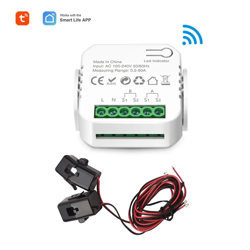 

WiFi Digital Energy Smart Meter Dual Channel 80A Current Transformer Solar PV System Power Production Consumption Monitor