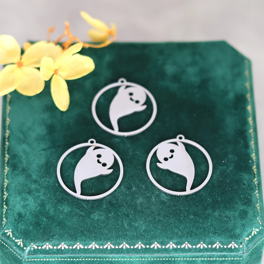 3pcs Funny Ghost Charms Halloween Jewelry DIY Making Cartoon Stainless Steel Pendants Connector Accessories Necklace Gift