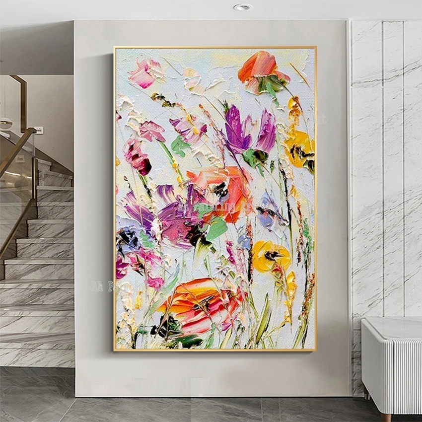 100% Hand Painted Palette Knife Abstract Flowers Oil Painting Unframed Canvas Wall Art Hot Selling Wall Paintings Picture