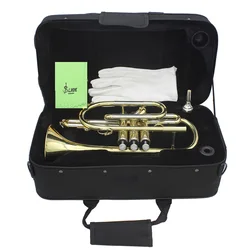 Professional Bb Cornet  B Flat Gold Plated Brass Cornet Instrument with Mouthpiece Gloves Cleaning Cloth Carrying Case Parts