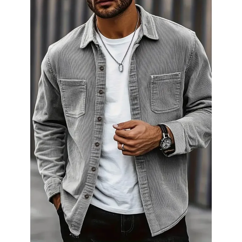 

Men's Trendy Corduroy Shirt Jacket Spring Autumn Vintage Hong Kong Style Fashion Outerwear for Gentlemen