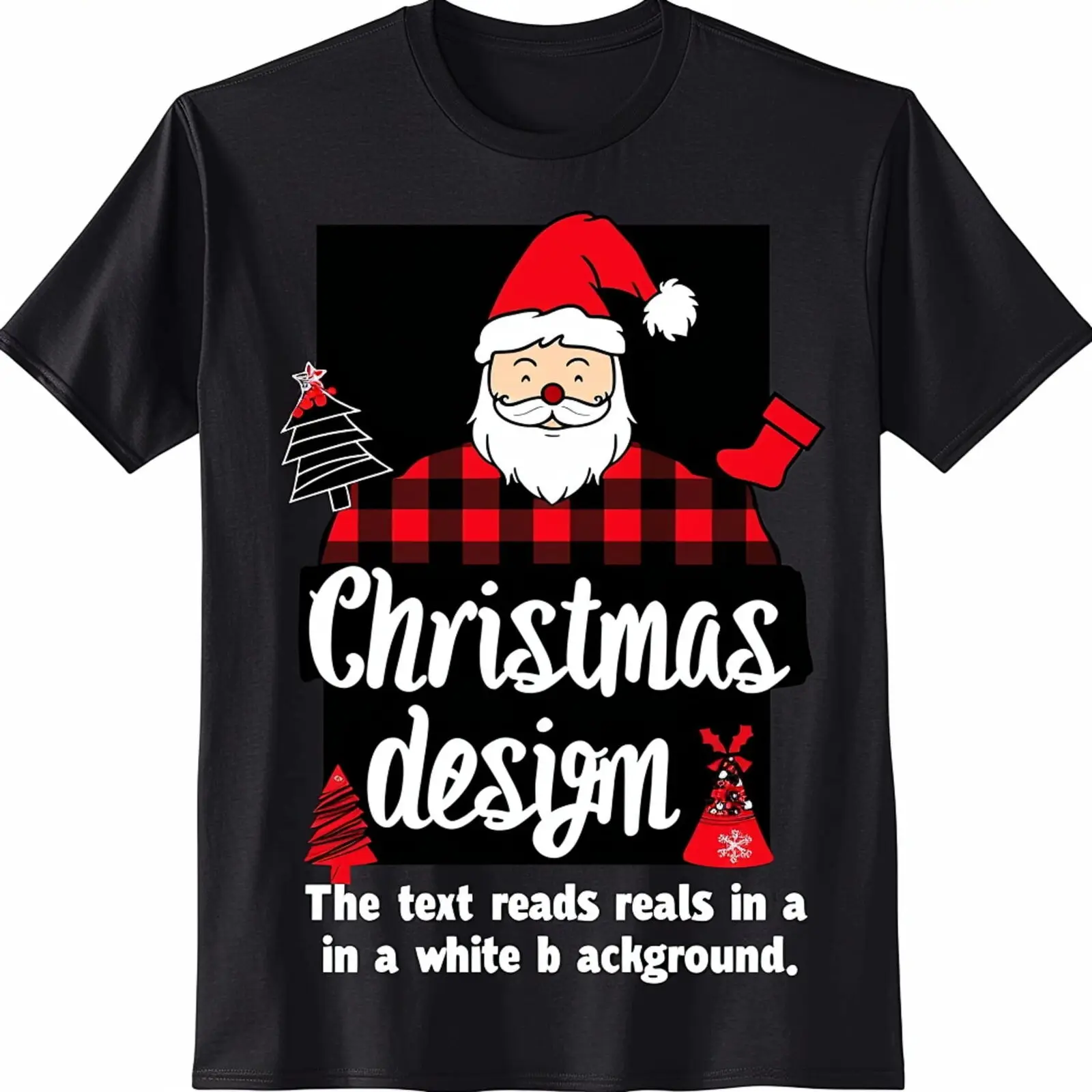 Christmas Squad Black TShirt with Santa Hat Illustration and Print Design