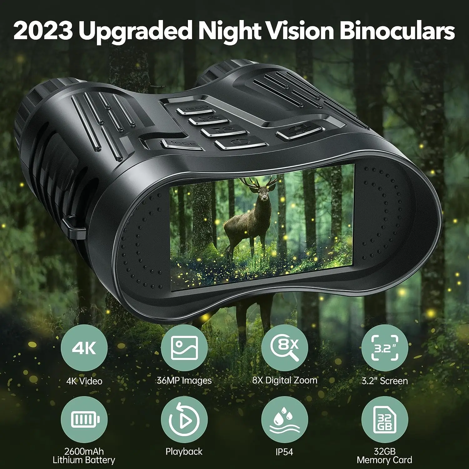 Night Vision Binoculars 3.2'' High Definition Screen Head Mount Built-in Battery Rechargeable Infrared Digital Camping Equipment