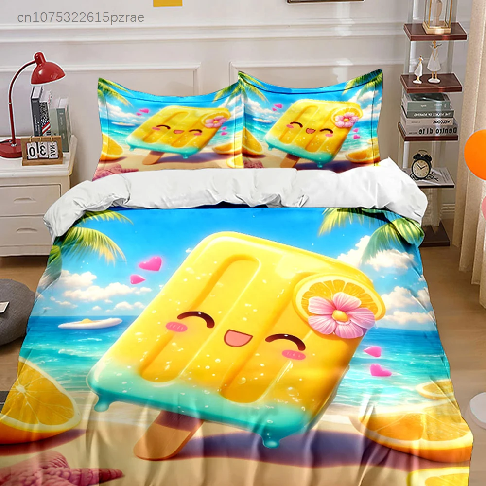 Summer Beach Popsicle Set Multiple Sizes kid's And adults' Bedroom Exquisite 3PC Bedding set, Gift