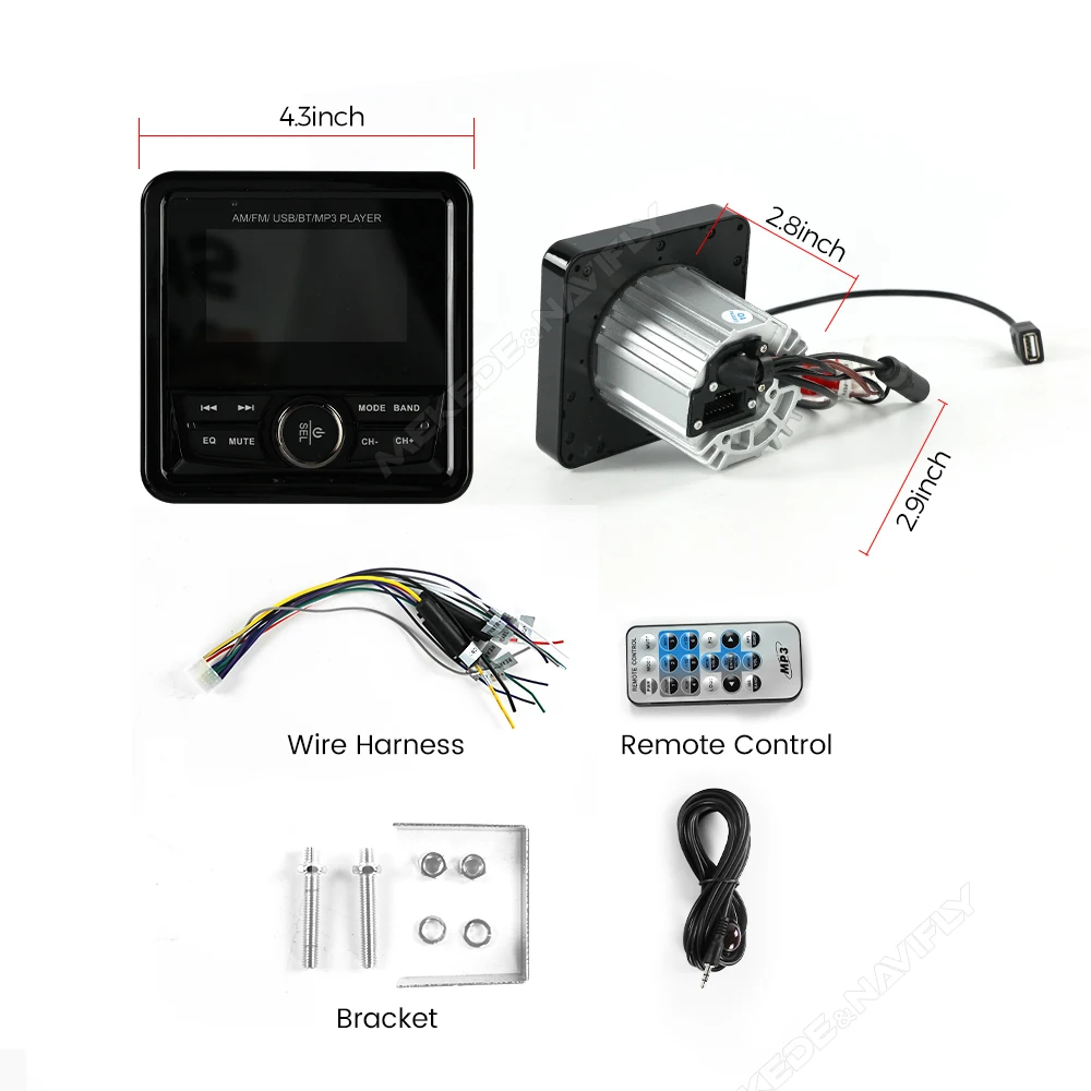 4.1 "شاشة محطات الراديو ل RV ATV UTV RZR عربة جولف قارب لاسلكي BT5.0 AUX USB FM/AM الوسائط مشغل فيديو مقاوم للماء MP3/MP5 #6