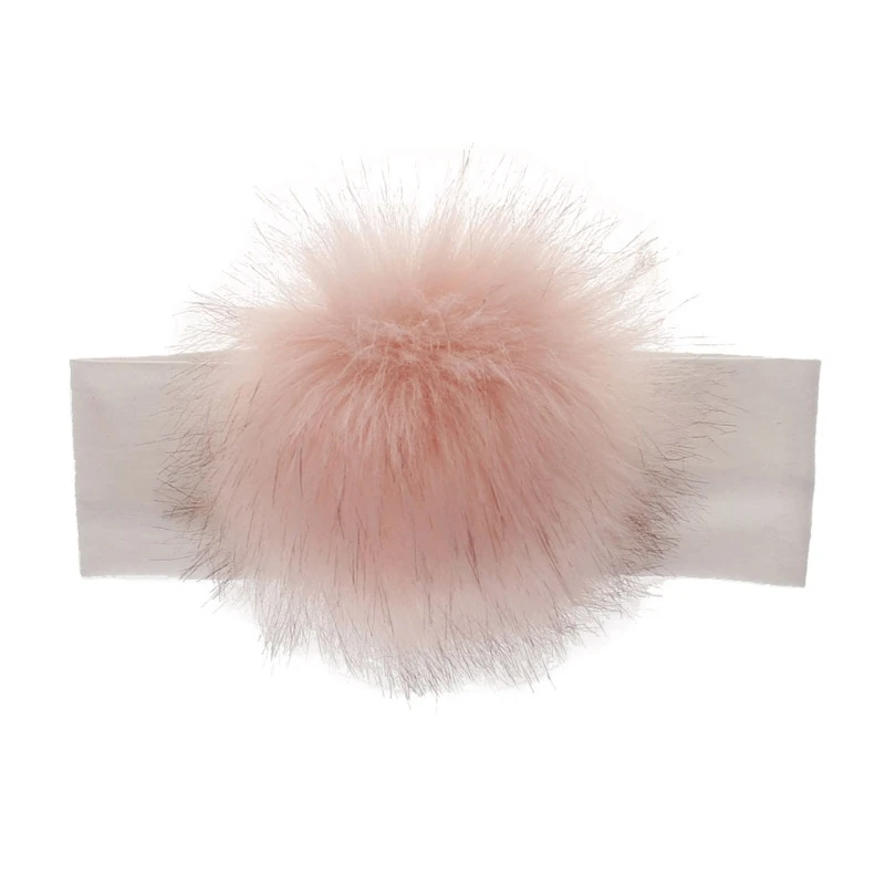 Raccoon Faux Fur Pompoms Baby Headband Cotton Children Girls Elastic Hair Bands