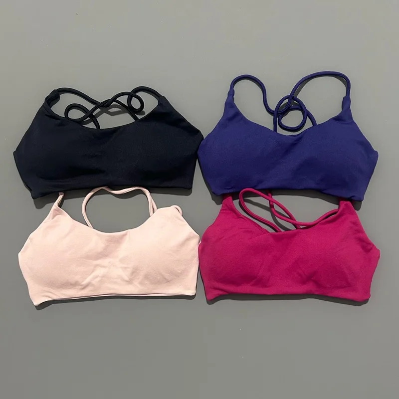 

Dynamic Twist Back Bra Women's High Support Yoga Bras Knotted Design Breathable Berry Color Fitness High Elasticity Crop Tops