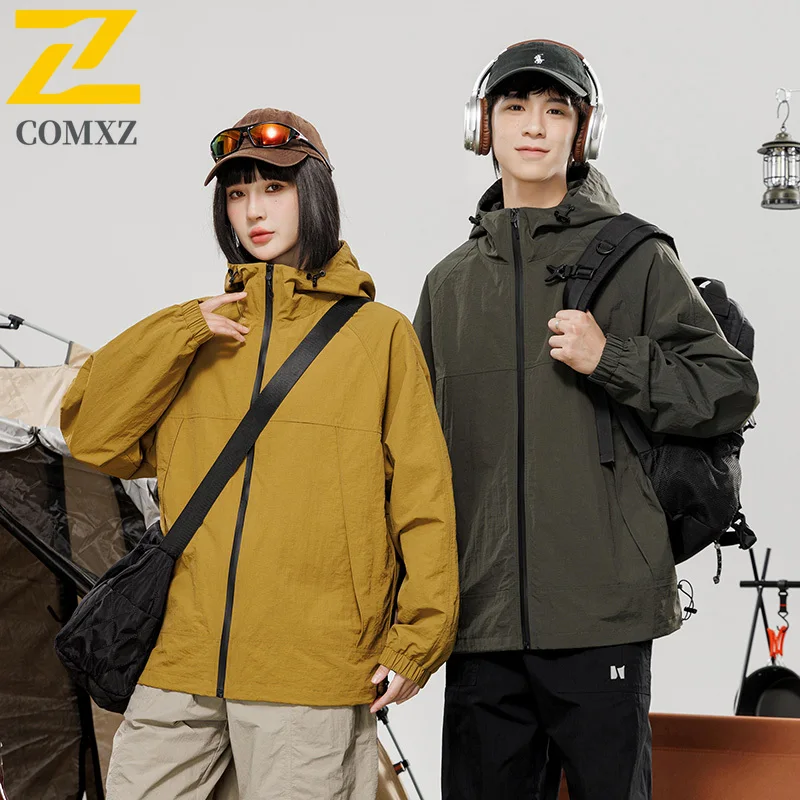 

Street Sports Thin Waterproof Jacket Men's Women Spring New Solid Color Windproof Windbreaker Outdoor Camping Hiking Hooded Coat