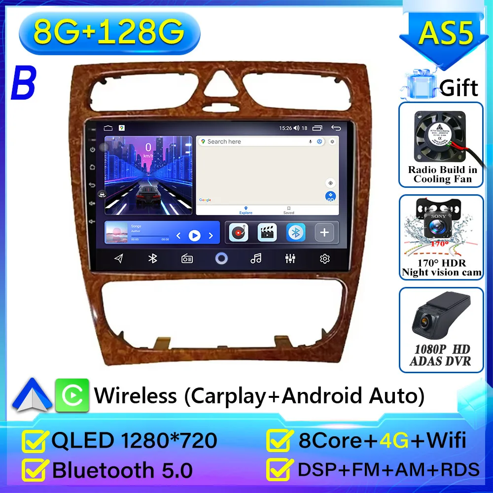 Autoradio Carplay Voor Mercedes Benz C-Klasse W203 C200 C320 C350 CLK W209 2002-2005 navigatie GPS Android Auto 5G Wifi Geen 2din