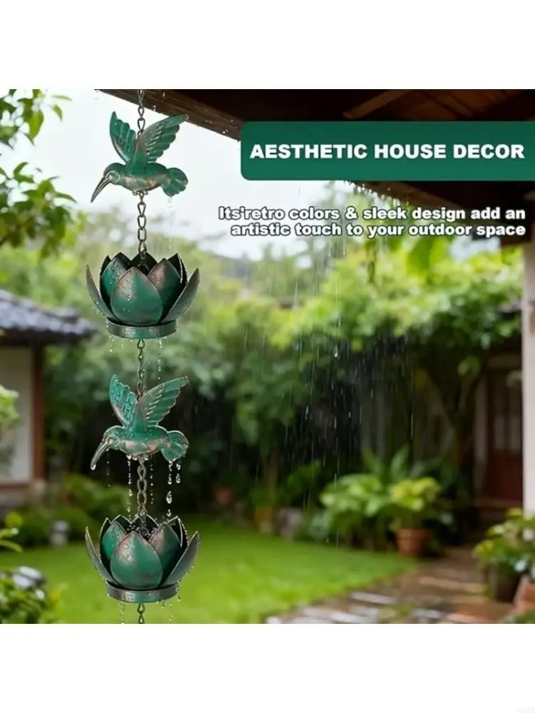 H8WB Rain Chain Hummingbird Rain Chain Set Rust Resistant Rainchain Gutter Adapter Rain Chain for Gutter Downspout Decoration
