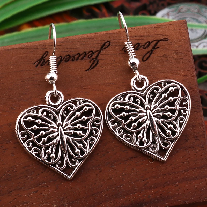 Ethnische Legierungs-Ohrringe mit Herzanhänger für Damen und Mädchen, Party- und Festival-Schmuck, Geschenke – Detail 1