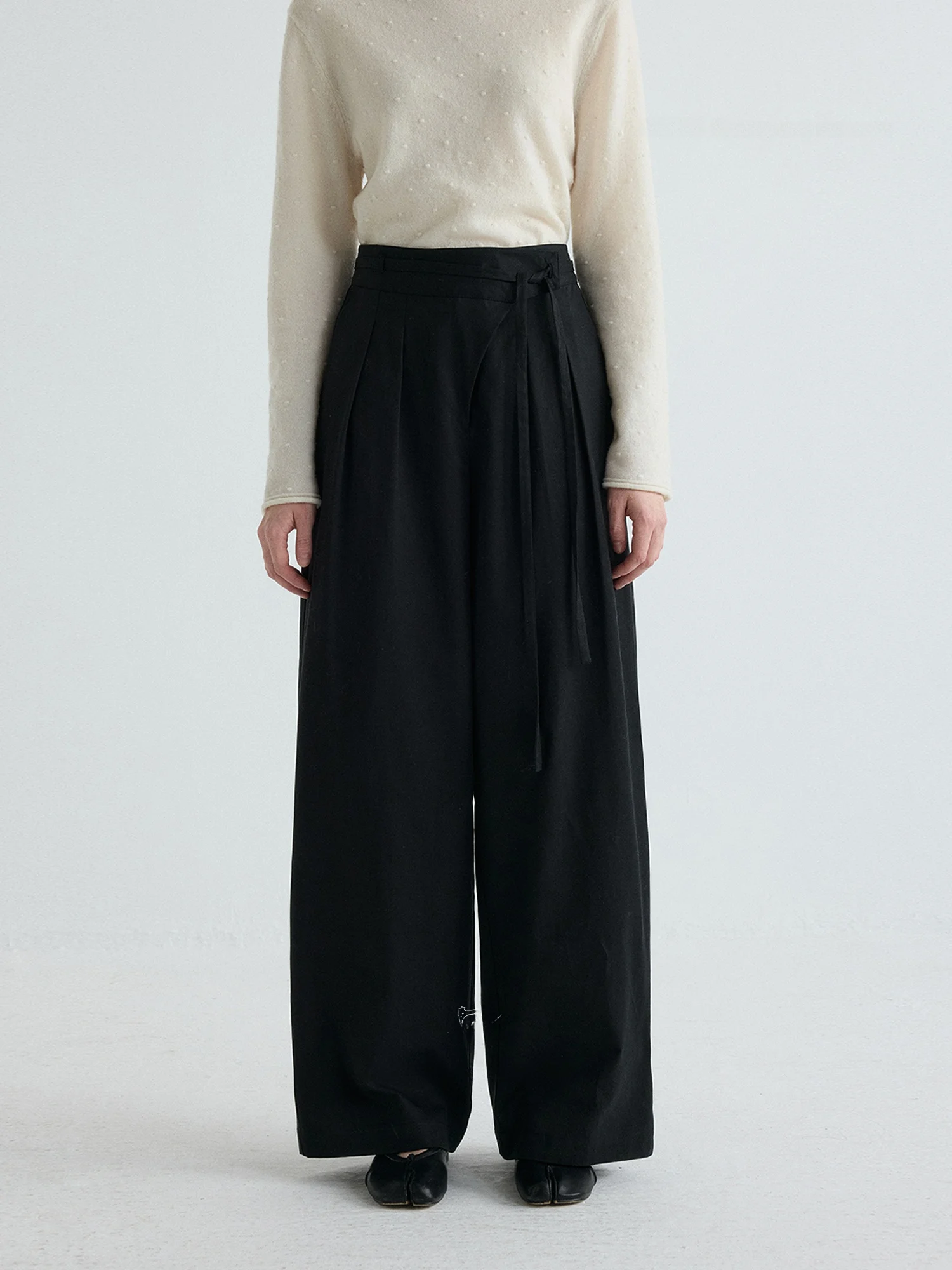 

Брюки Nice People 2026SS из выстиранного хлопка, широкие, прямые, повседневные, с поясом, боковыми пуговицами и складками, в городском стиле, длинные