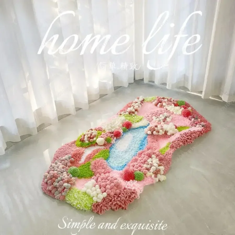 Jmz-(Material package only) Moss carpet DIY material package Handmade gift Homemade carpet Bedroom Living room Bedside 130×75cm