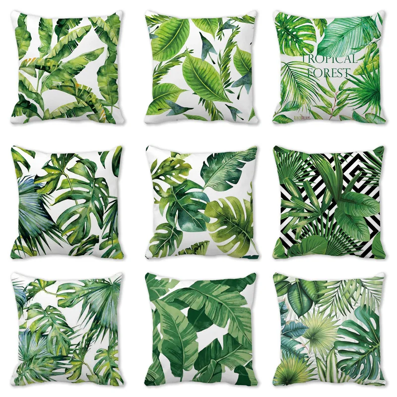 

Tropical Plant Pillowcase Decorative Cushion Covers For Sofa Green Leaves Printed Pillow Chair Car Cushion Home DIY Decorations