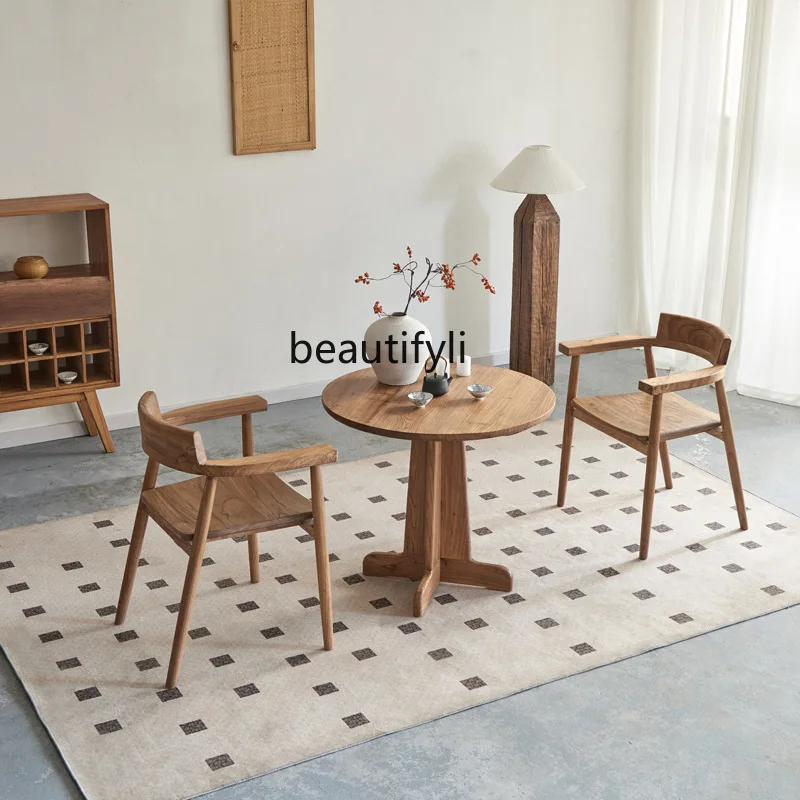 All Solid Wood Sofa Lounge Chair Homestay Balcony One Table Two Furniture Old Elm Wood Negotiation Table