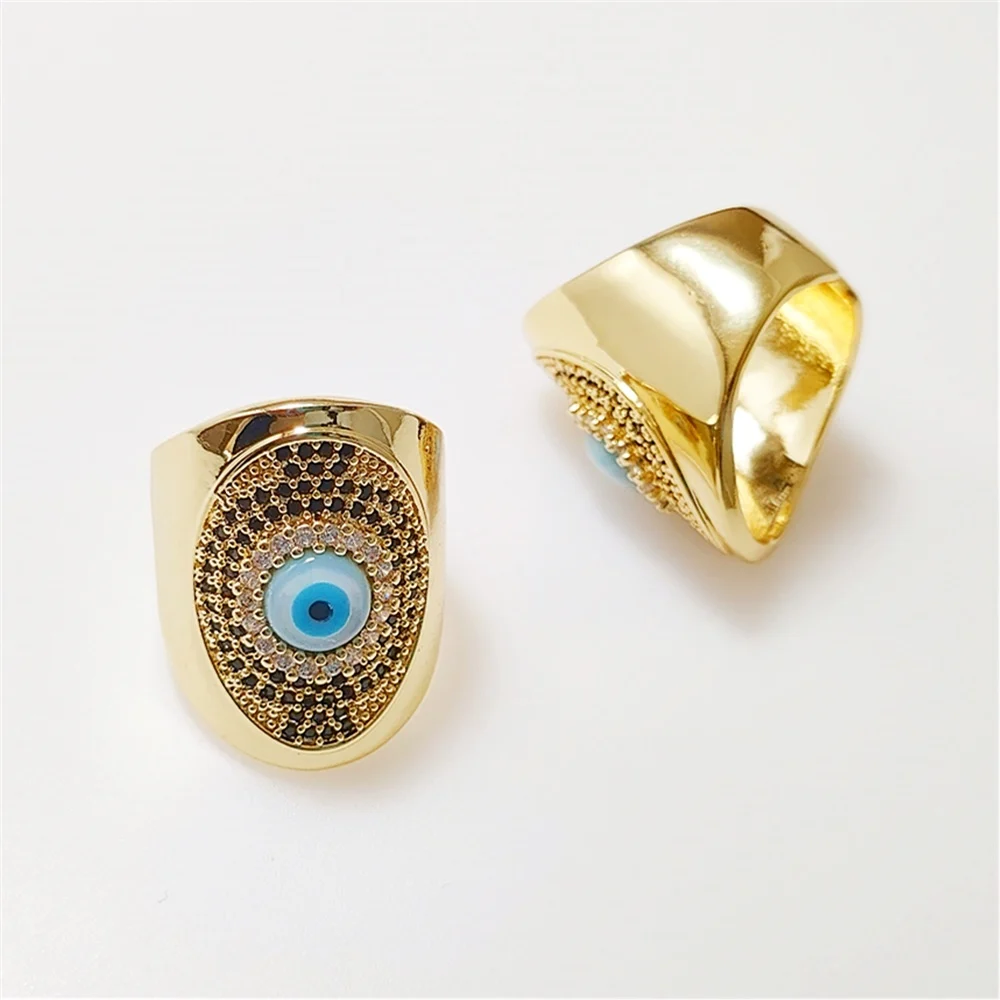 FUWO 1Pcs High Quality Natural Shell Evil Eye Ring,Golden Plated Cubic Zirconia Jewelry Gift For Women/Men Adjustable Size RG075