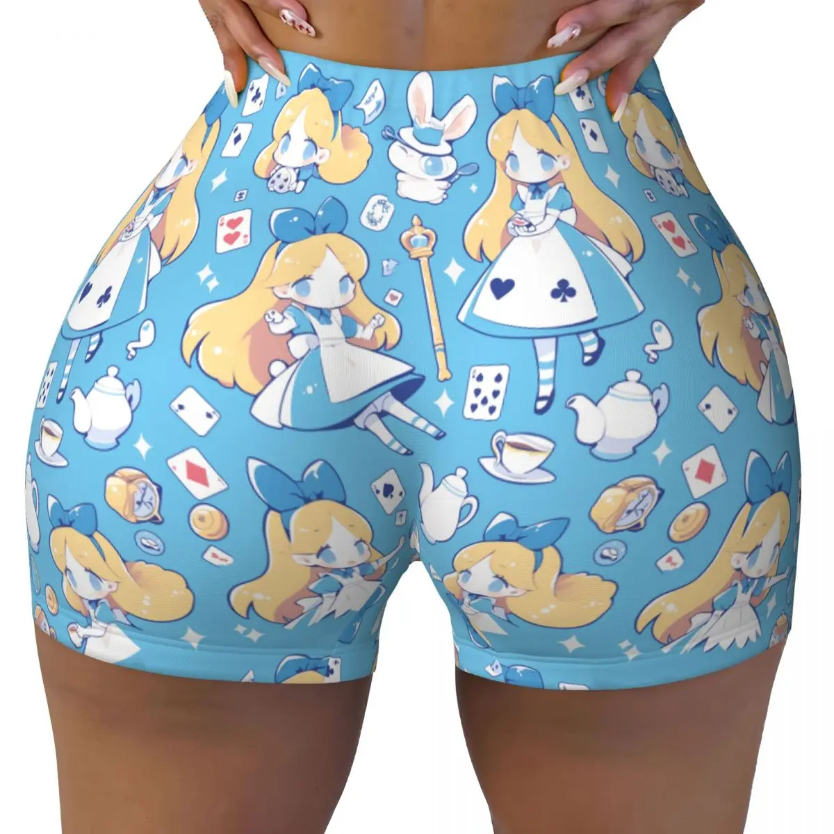 

Custom Cheshire Cat Cartoon Gym Running Volleyball Shorts for Women Cheshire Cat Manga Workout Yoga Shorts