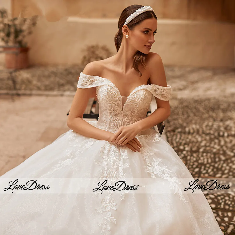 LoveDress Princess Off Shoulder Wedding Dress Ball Gown Shinning Lace V-Neck Corset Bride Gown Appliques Vestido De Novia