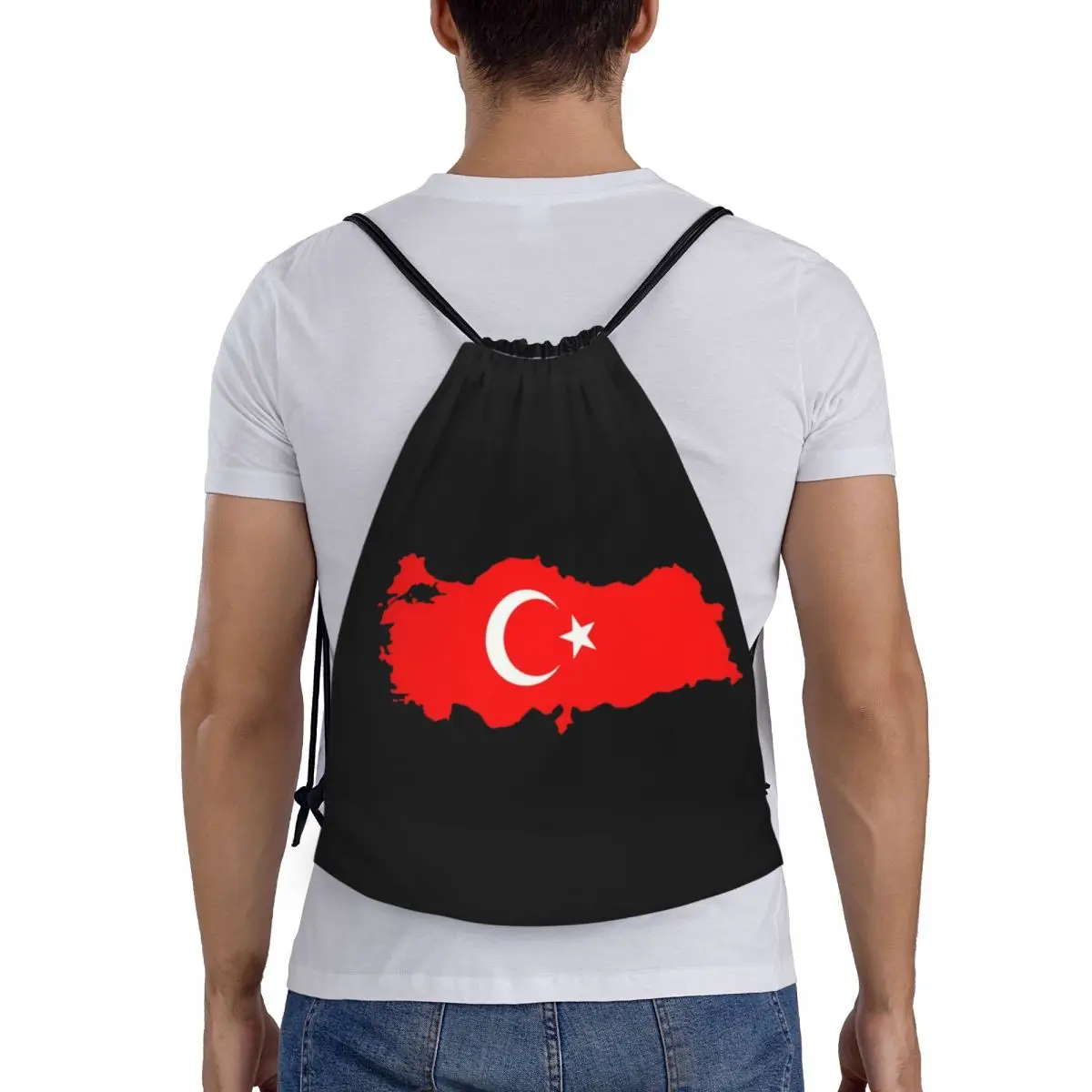 Mochila con cordón y mapa de la bandera de Turquía para hombre y mujer, bolsa de entrenamiento portátil con luna y estrella turca, saco deportivo para gimnasio