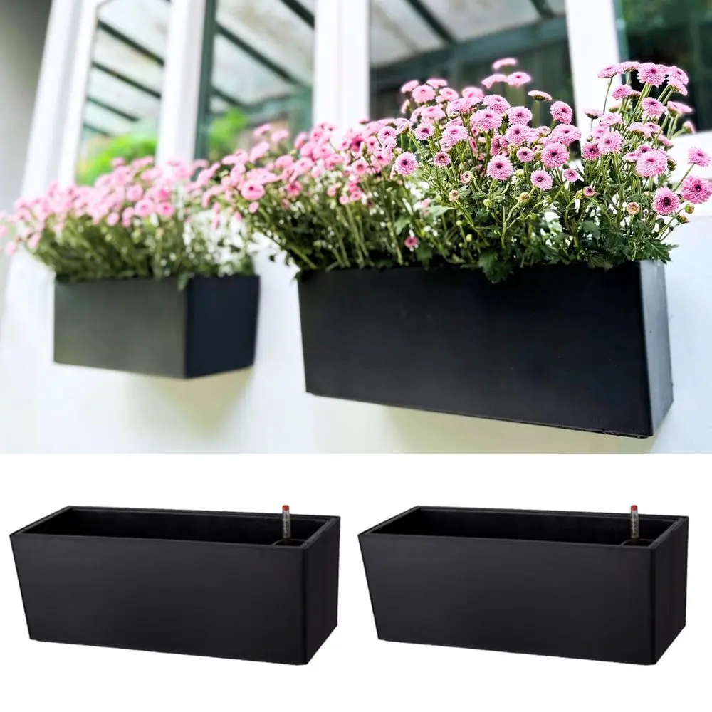 

Настенные кашпо для улицы, 2 шт., 14 дюймов, черные, с системой автополива, подвесные, прямоугольные, для дома и улицы