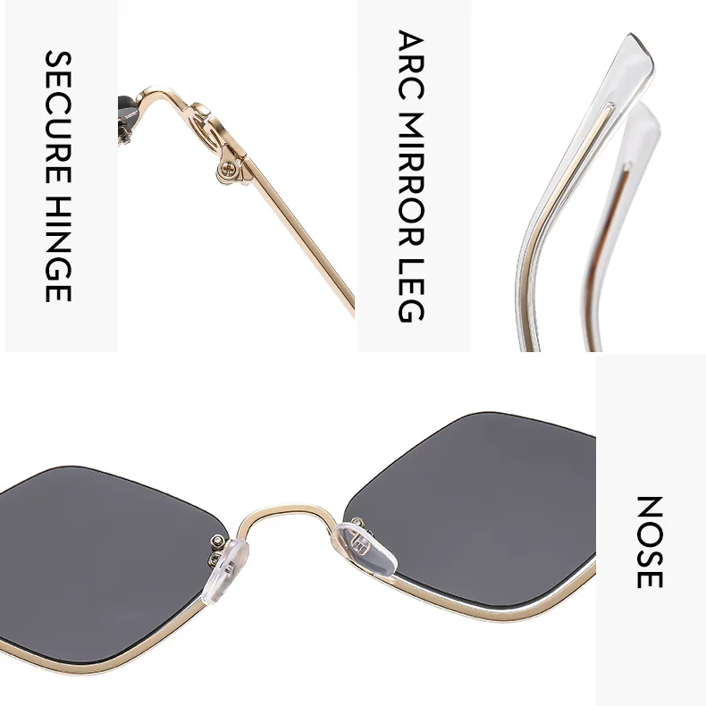 Mode Kleine Polygonale Sonnenbrille Frauen Marke Metall Halb Rahmen Gläser Damen Hipster Sexy Cat Eye Shades Vintage – Detail 4