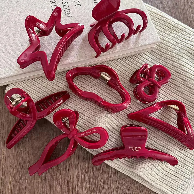 

French Red Collection! Large Grip Letters Gold Label Back Head Updo Shark Clip Hair Accessories Headwear Hairpin Hair Claw