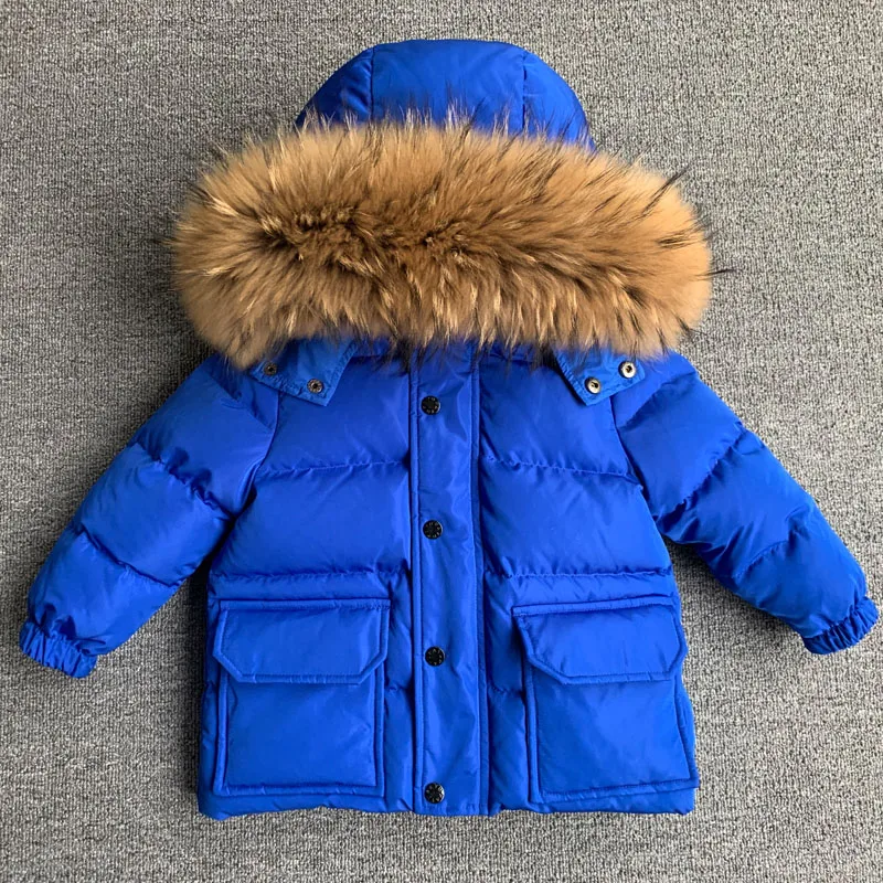 Children Winter Down Jacket Luxury Natural Fur Collar Kids Thicken Warm Coat For Baby Boy Girl 2-13 Years Snowsuit